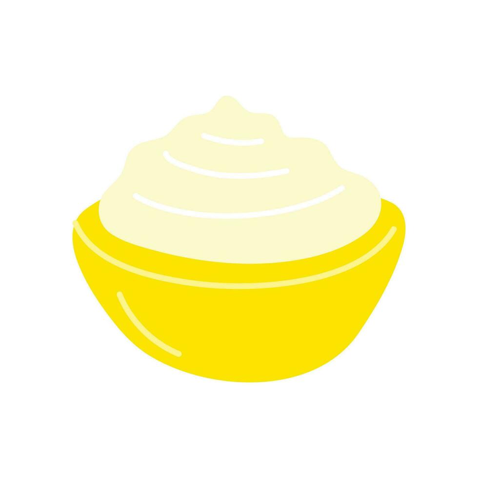 Cartoon Color Bowl with Mayonnaise Icon. Vector