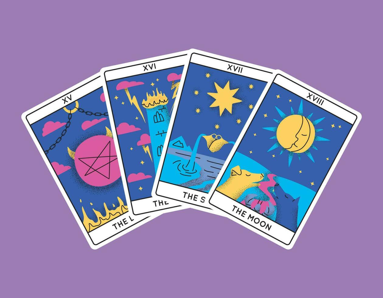 dibujos animados color mágico tarot tarjetas mayor arcanos conjunto semicírculo. vector