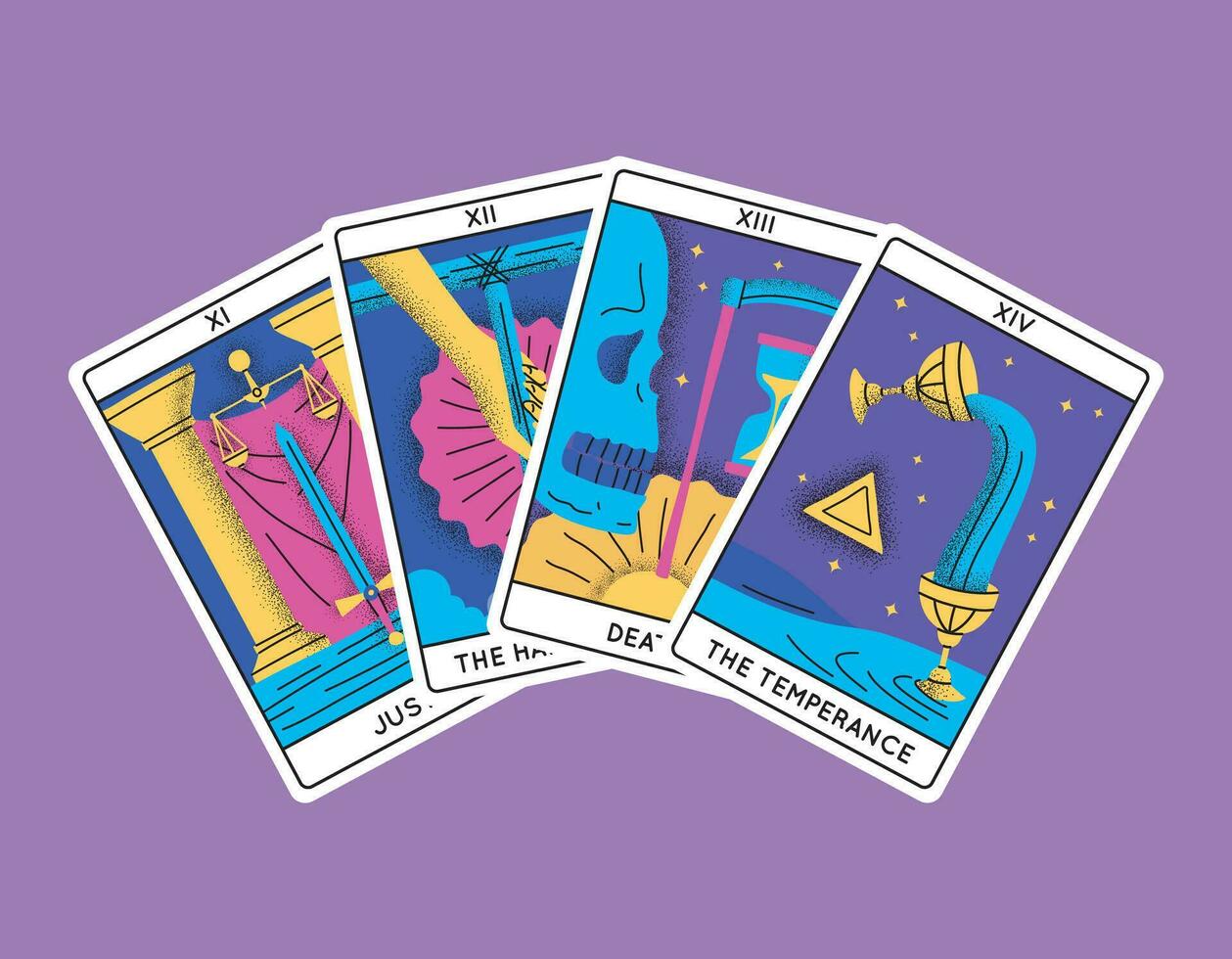 dibujos animados color mágico tarot tarjetas mayor arcanos conjunto semicírculo. vector