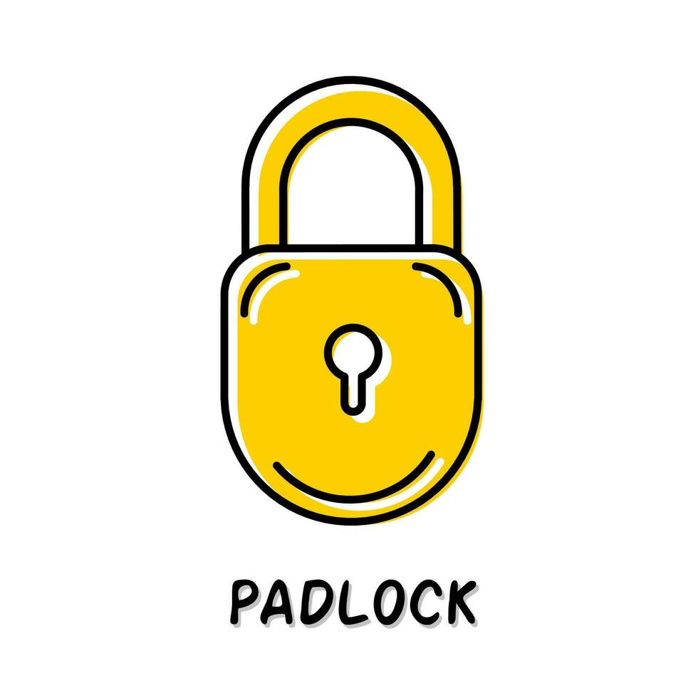 Padlock icon illustration. Yellow color illustration design. vector