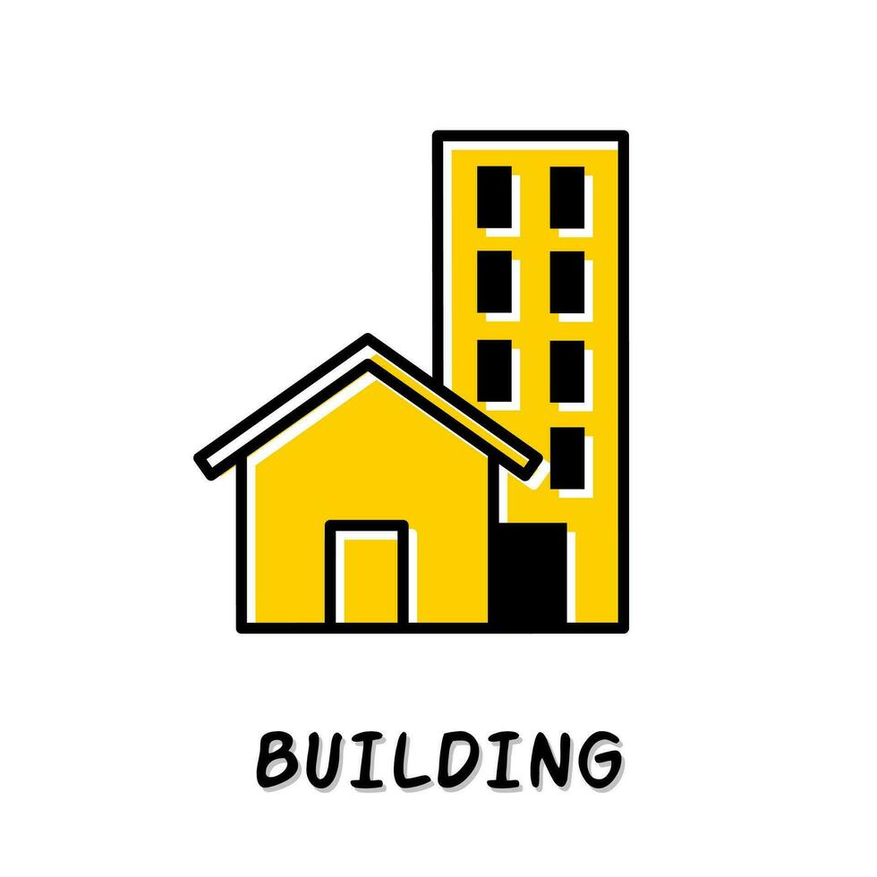 Building icon illustration. Yellow color illustration design. vector