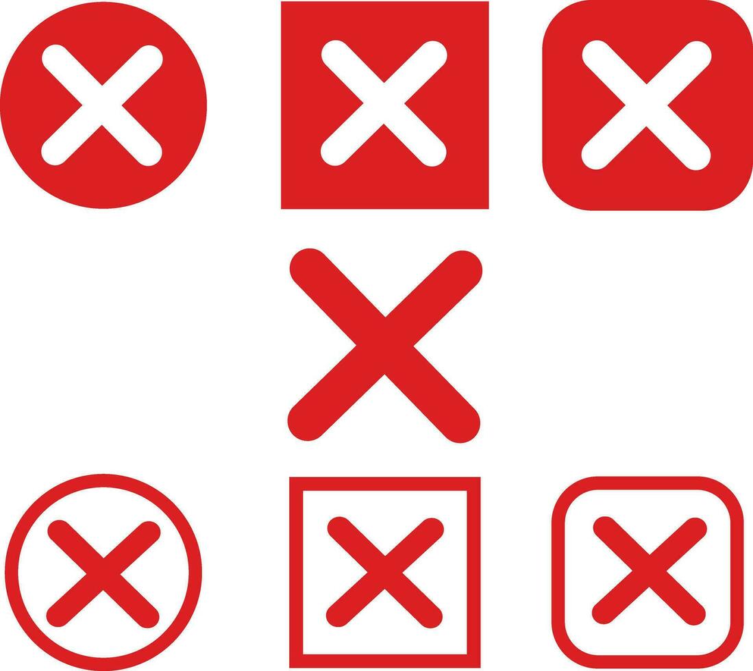 set of Red cross sign icon. Wrong mark collection. Red cross X symbol. Red grunge X icon. Cross brush sign. vector