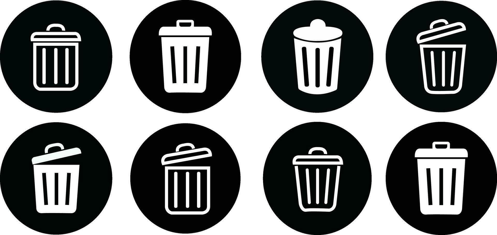black Bin icon set. Trash can collection. Trash icons set. Web icon, delete button. stroke pictogram Delete symbol flat style. vector