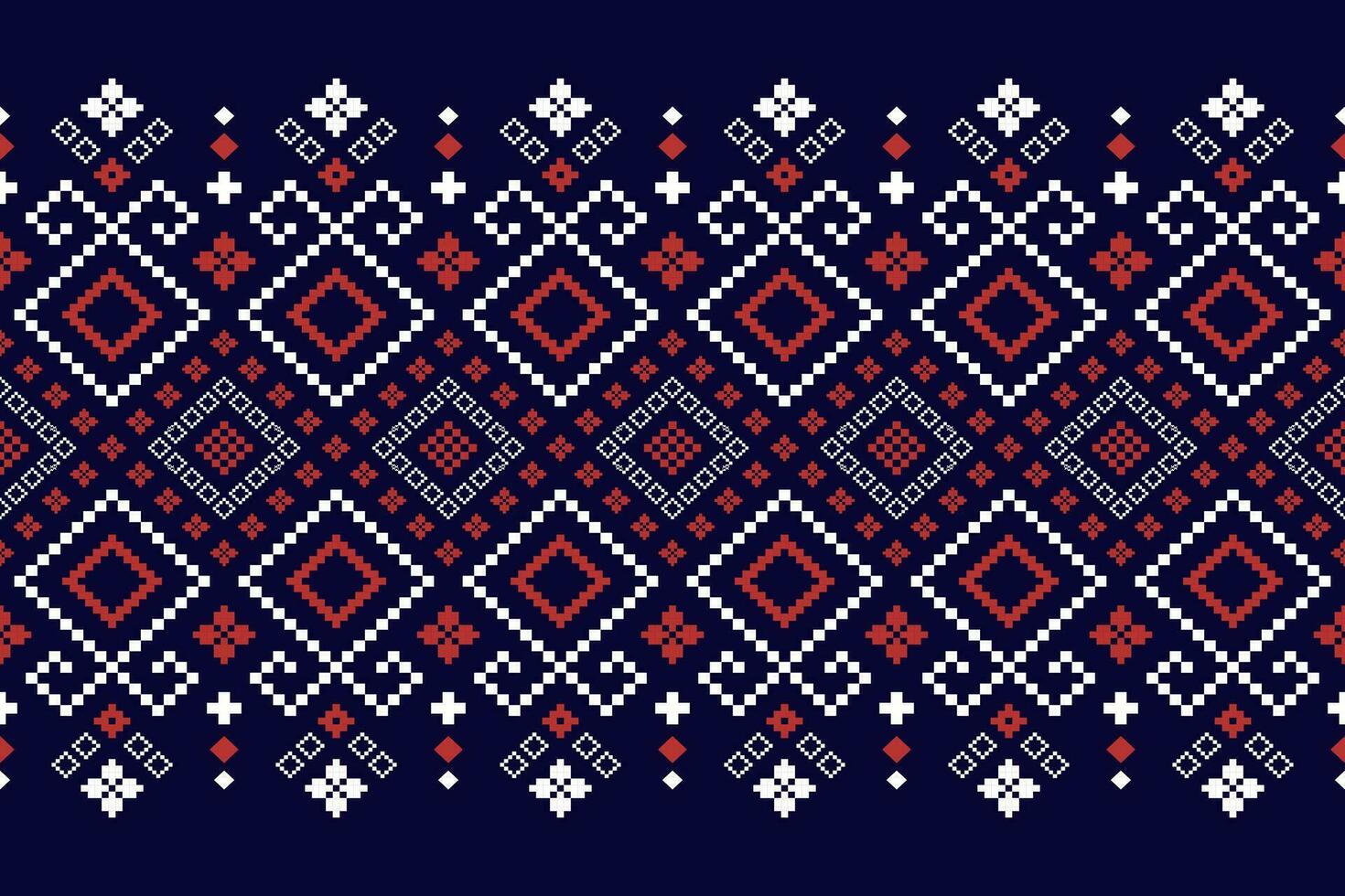 Indigo navy blue geometric traditional ethnic pattern Ikat seamless pattern border abstract design for fabric print cloth dress carpet curtains and sarong Aztec African Indian Indonesian vector