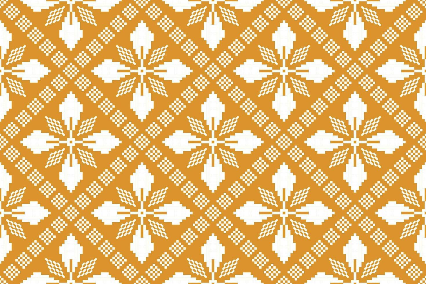 Yellow vintages cross stitch traditional ethnic pattern paisley flower Ikat background abstract Aztec African Indonesian Indian seamless pattern for fabric print cloth dress carpet curtains and sarong vector