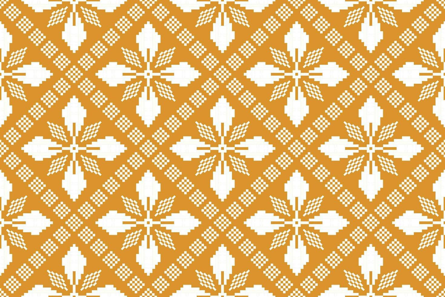 Yellow vintages cross stitch traditional ethnic pattern paisley flower Ikat background abstract Aztec African Indonesian Indian seamless pattern for fabric print cloth dress carpet curtains and sarong vector