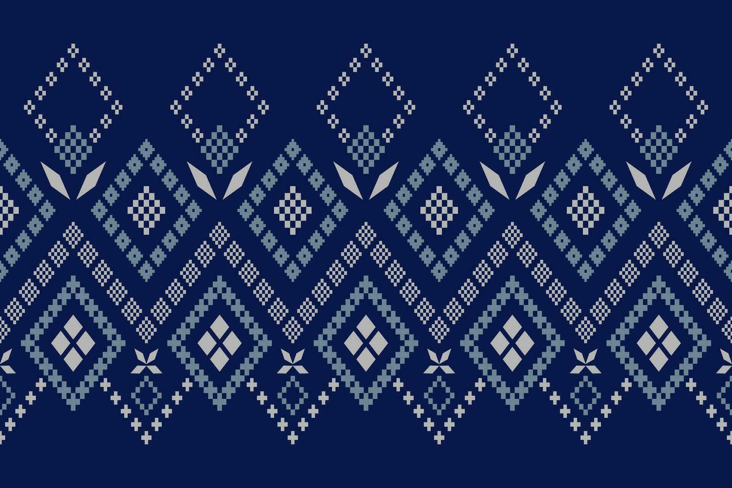 Indigo navy blue geometric traditional ethnic pattern Ikat seamless pattern border abstract design for fabric print cloth dress carpet curtains and sarong Aztec African Indian Indonesian vector