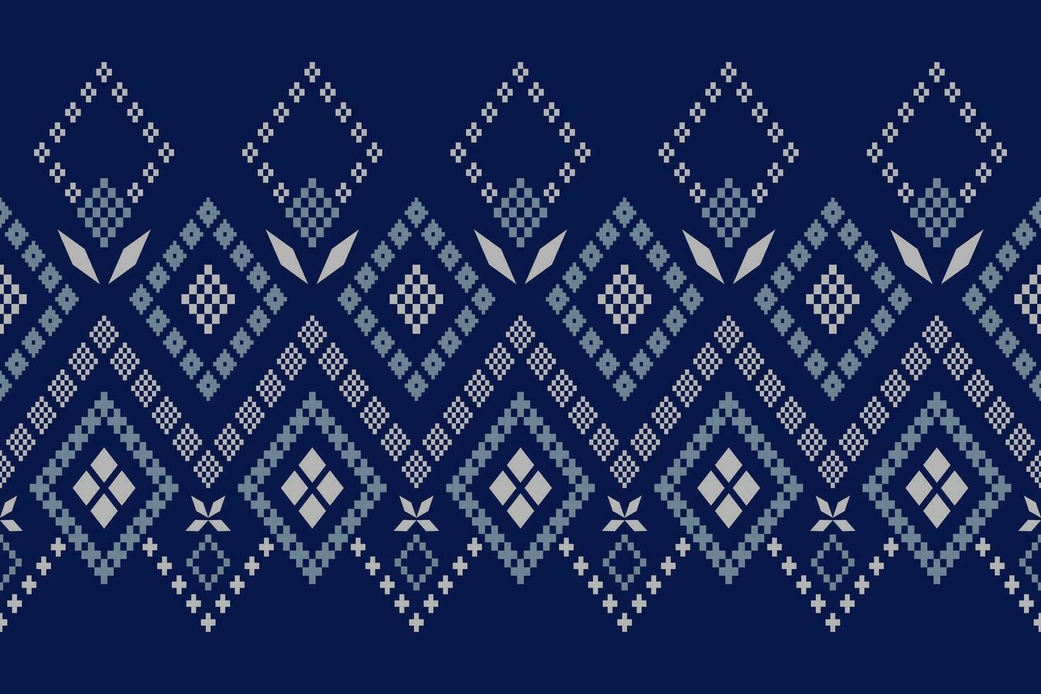 Indigo navy blue geometric traditional ethnic pattern Ikat seamless pattern border abstract design for fabric print cloth dress carpet curtains and sarong Aztec African Indian Indonesian vector