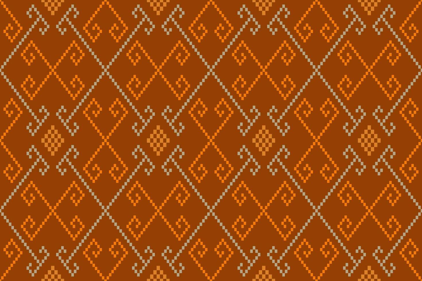 Orange vintages cross stitch traditional ethnic pattern paisley flower Ikat background abstract Aztec African Indonesian Indian seamless pattern for fabric print cloth dress carpet curtains and sarong vector