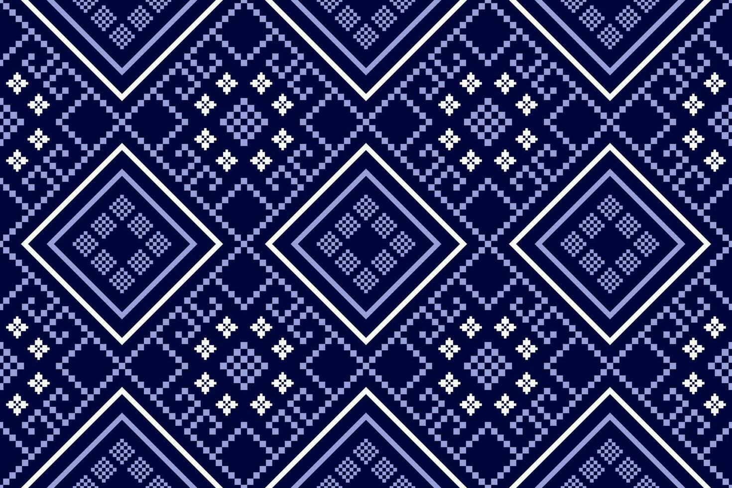 Indigo navy blue geometric traditional ethnic pattern Ikat seamless pattern border abstract design for fabric print cloth dress carpet curtains and sarong Aztec African Indian Indonesian vector