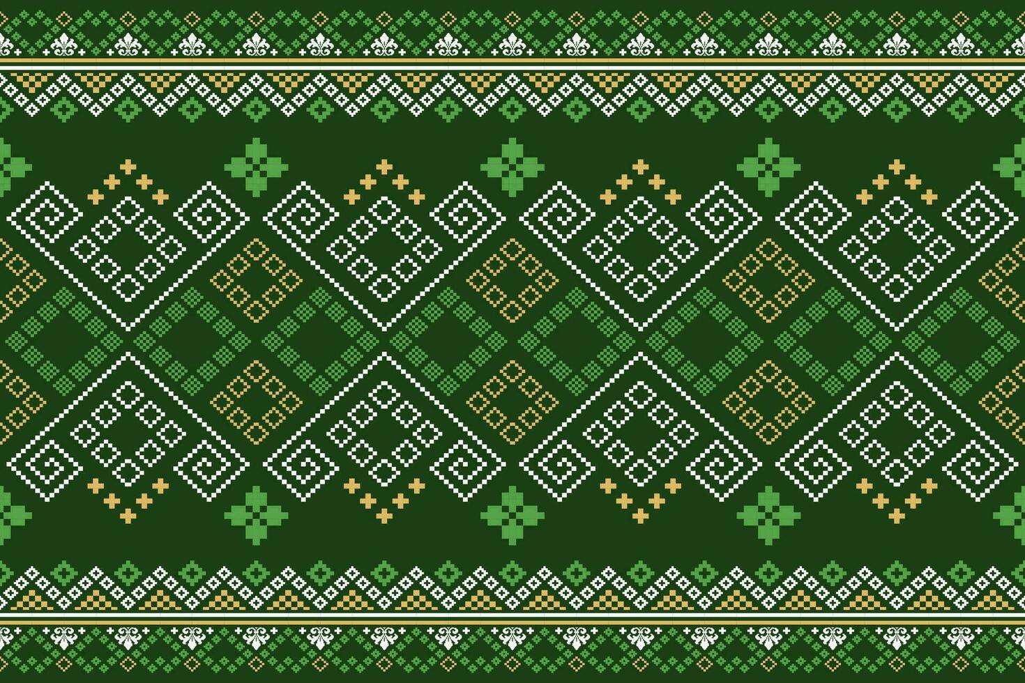 Green Cross stitch colorful geometric traditional ethnic pattern Ikat seamless pattern border abstract design for fabric print cloth dress carpet curtains and sarong Aztec African Indian Indonesian vector