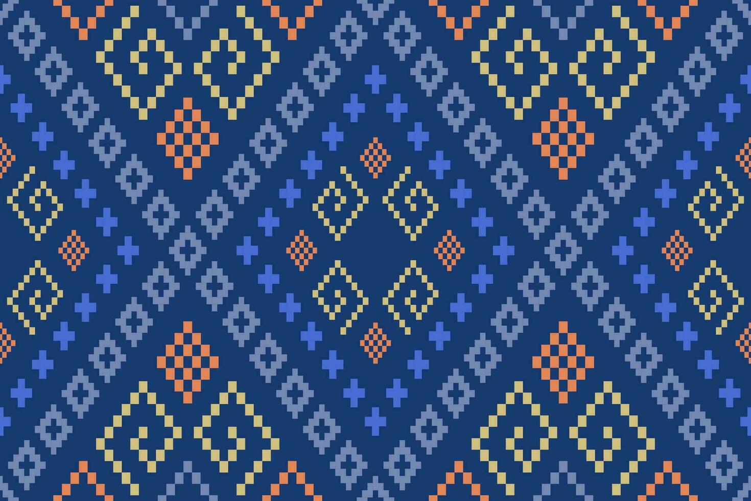 Indigo navy blue geometric traditional ethnic pattern Ikat seamless pattern border abstract design for fabric print cloth dress carpet curtains and sarong Aztec African Indian Indonesian vector