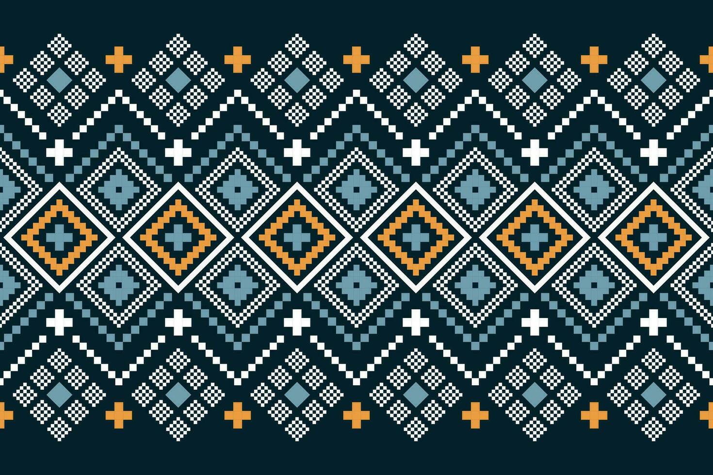 Indigo navy blue geometric traditional ethnic pattern Ikat seamless pattern border abstract design for fabric print cloth dress carpet curtains and sarong Aztec African Indian Indonesian vector