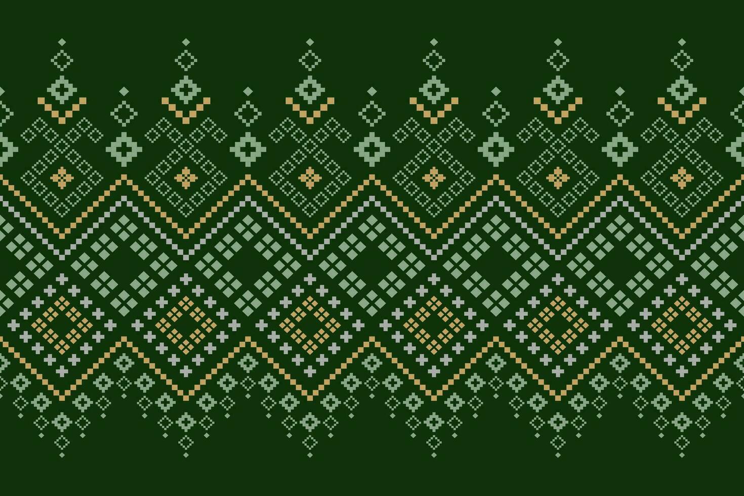 Green Cross stitch colorful geometric traditional ethnic pattern Ikat seamless pattern border abstract design for fabric print cloth dress carpet curtains and sarong Aztec African Indian Indonesian vector