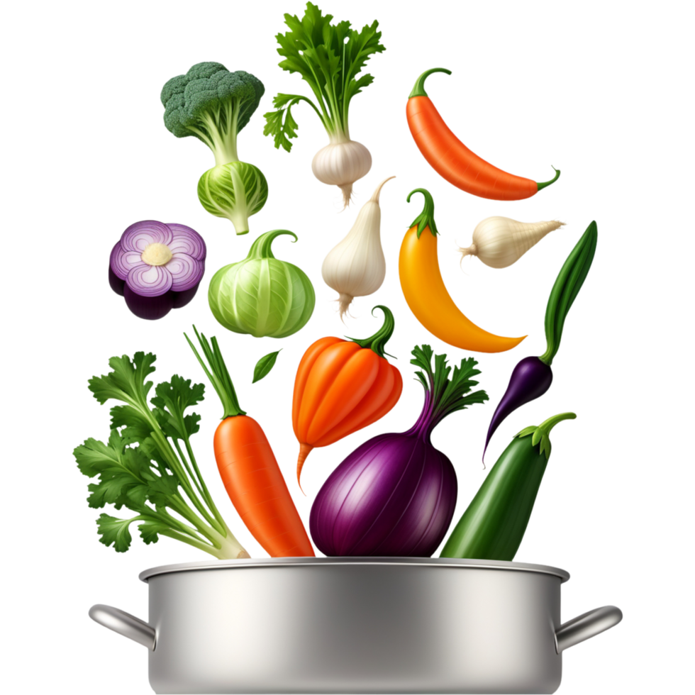 Vegetables and pot realistic. AI Generative png