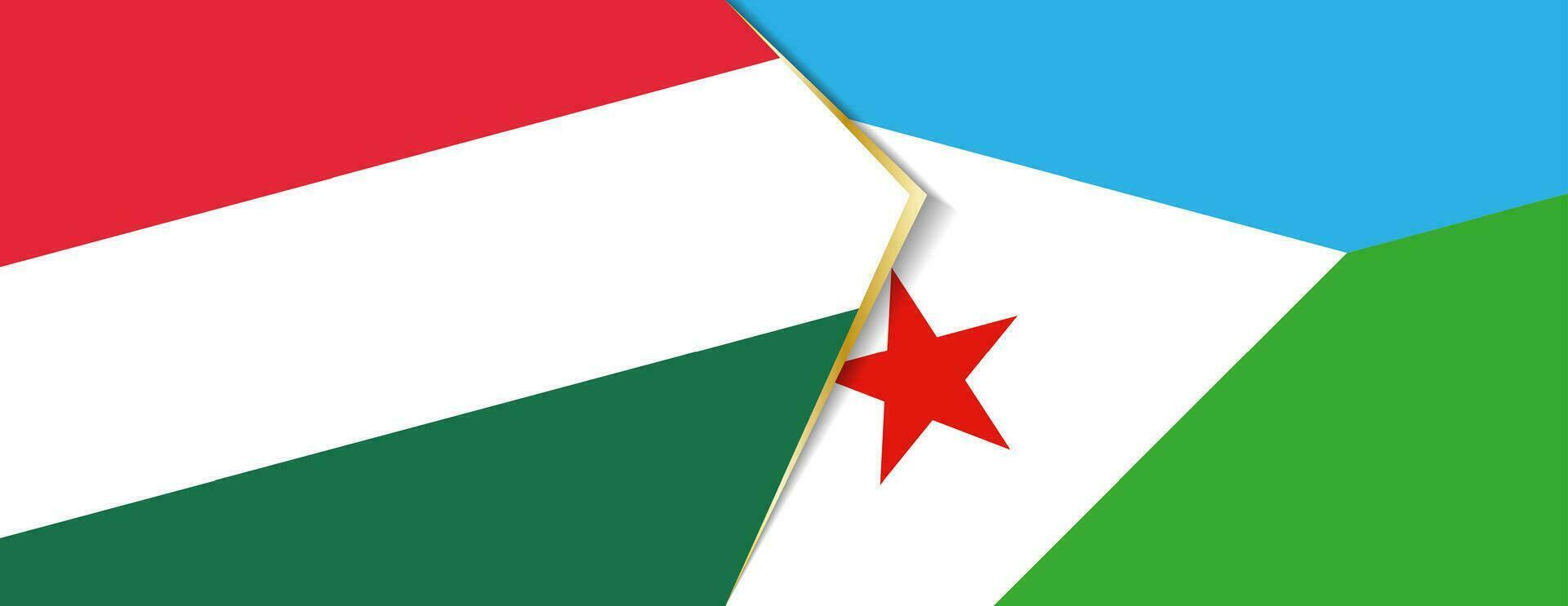 Hungary and Djibouti flags, two vector flags.