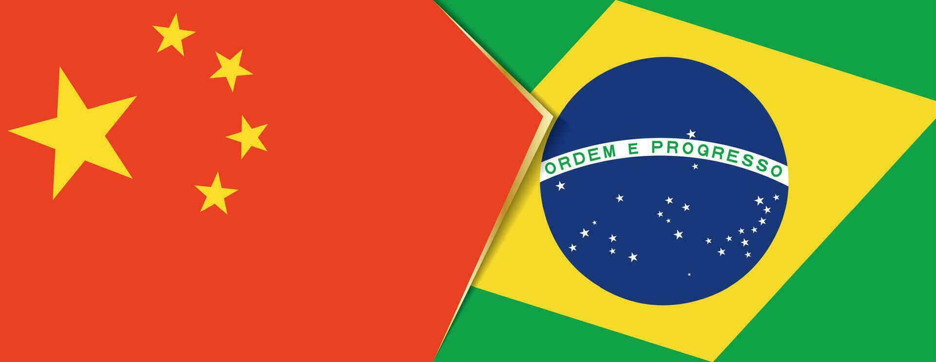 China and Brazil flags, two vector flags.