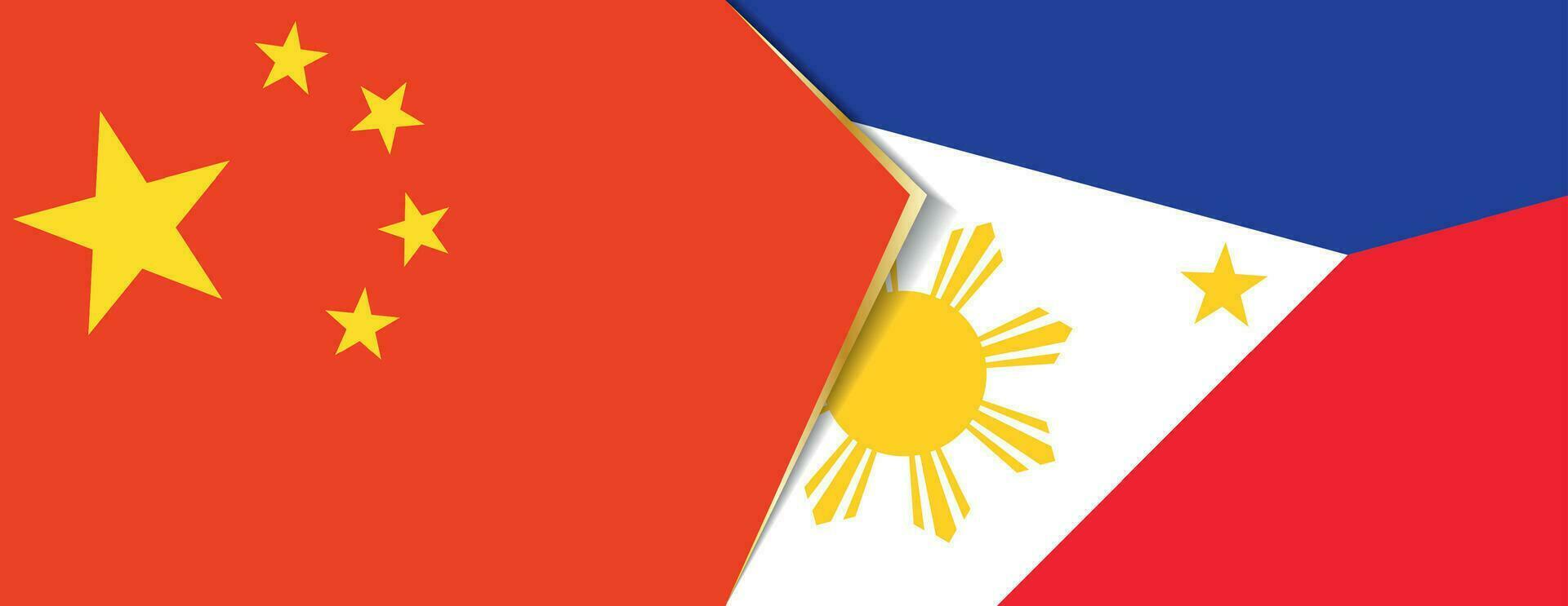 China and Philippines flags, two vector flags.