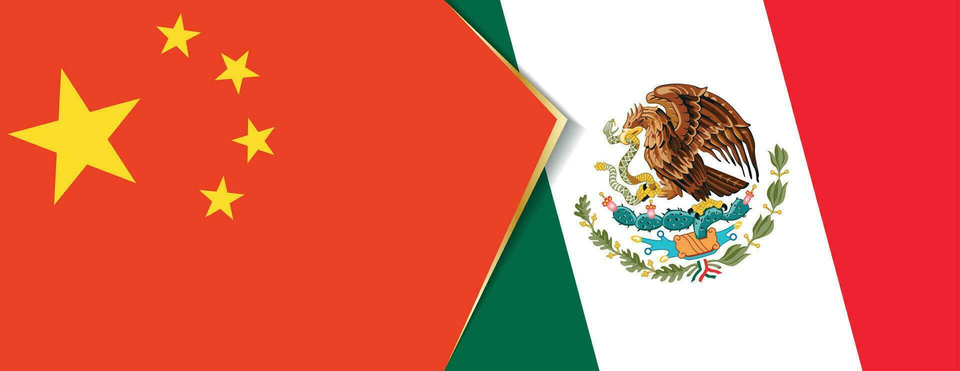 China and Mexico flags, two vector flags.