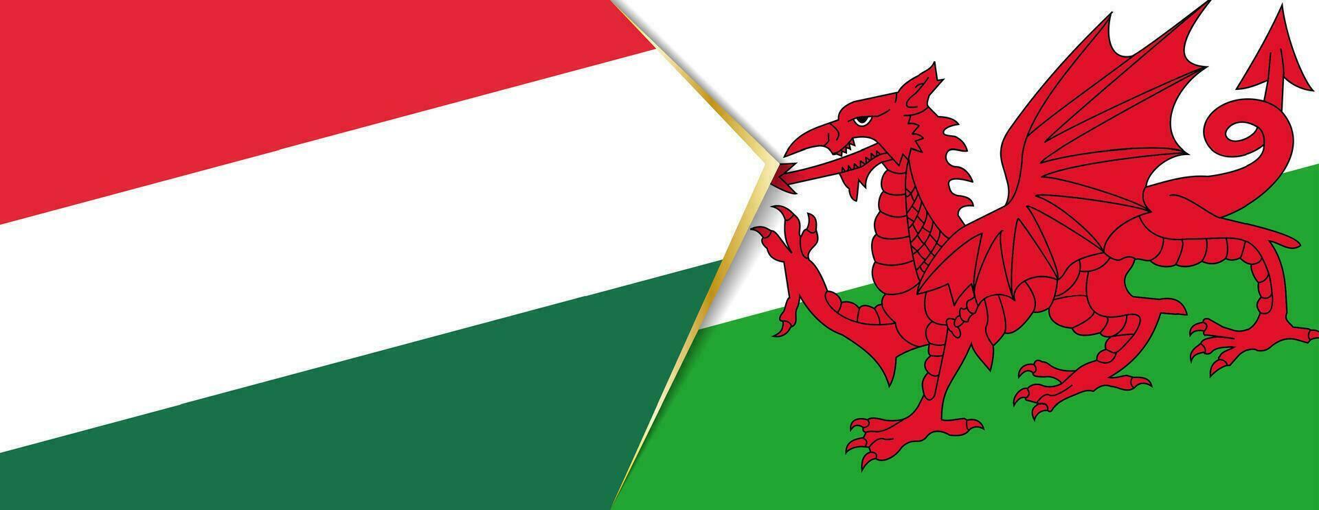 Hungary and Wales flags, two vector flags.