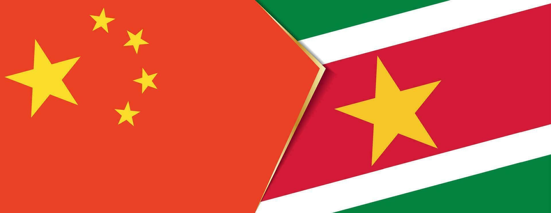 China and Suriname flags, two vector flags.