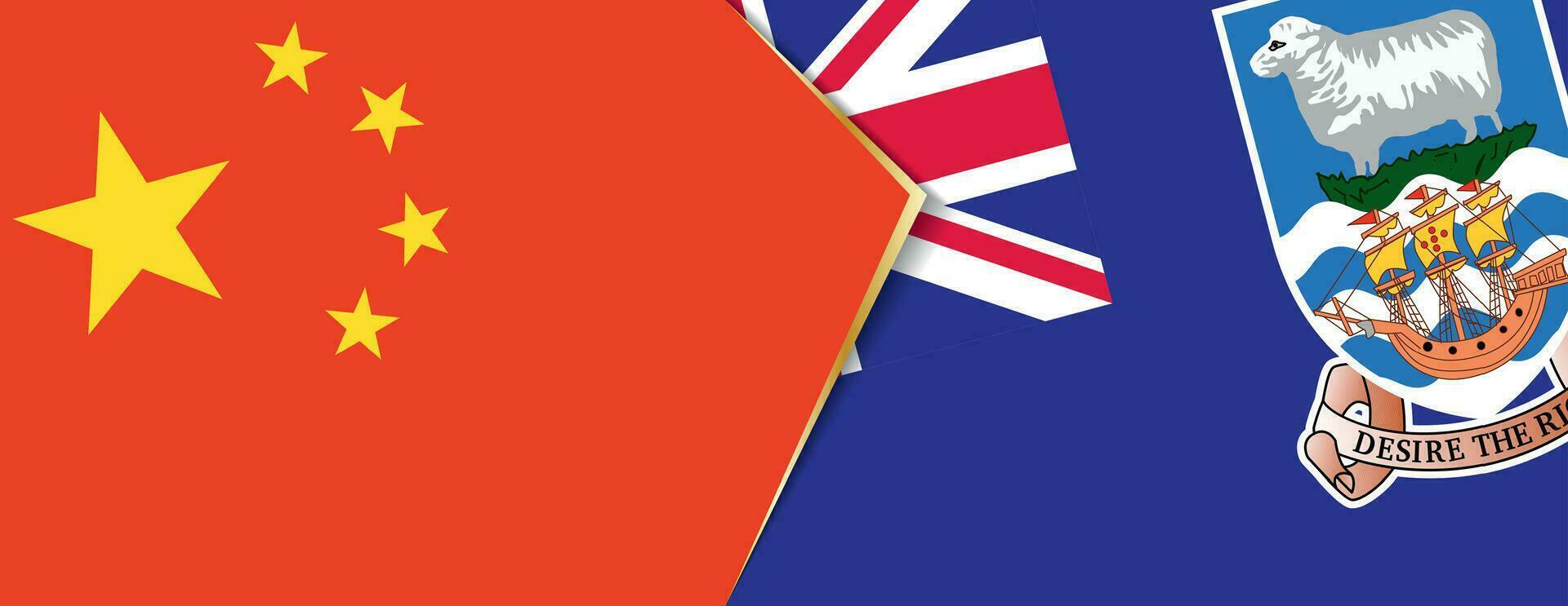 China and Falkland Islands flags, two vector flags.