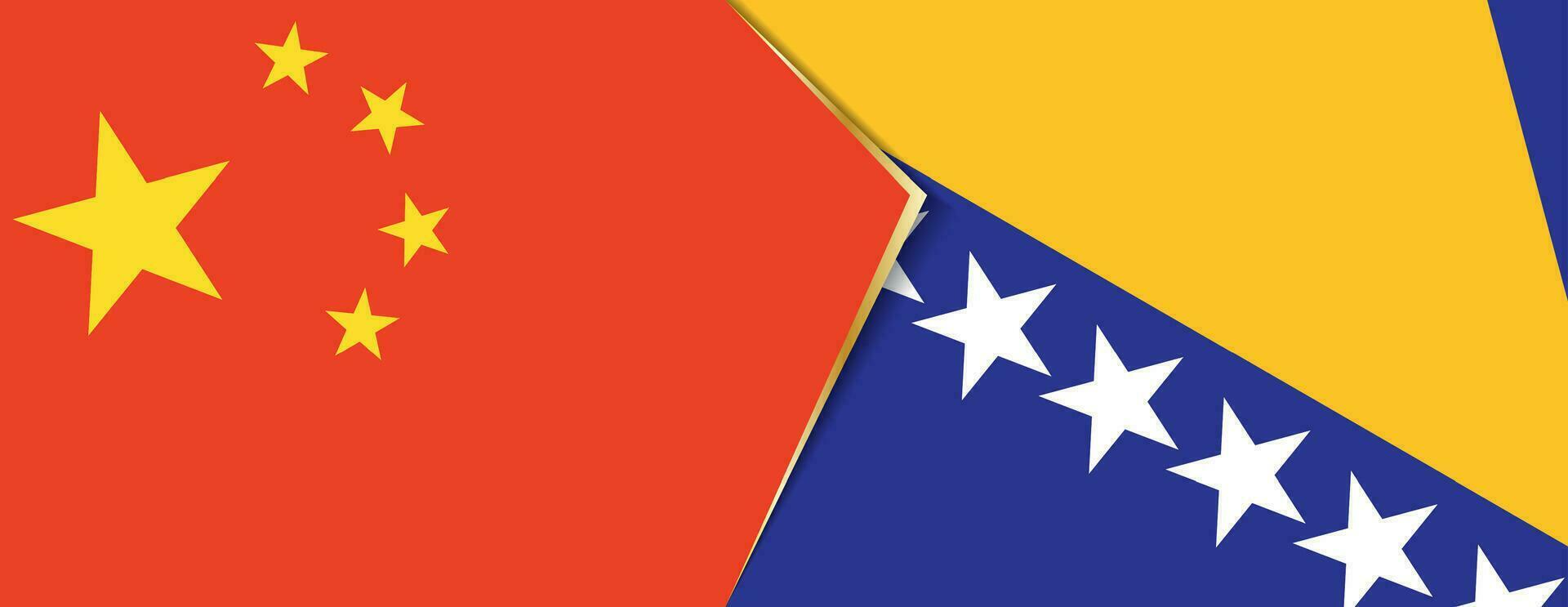 China and Bosnia and Herzegovina flags, two vector flags.