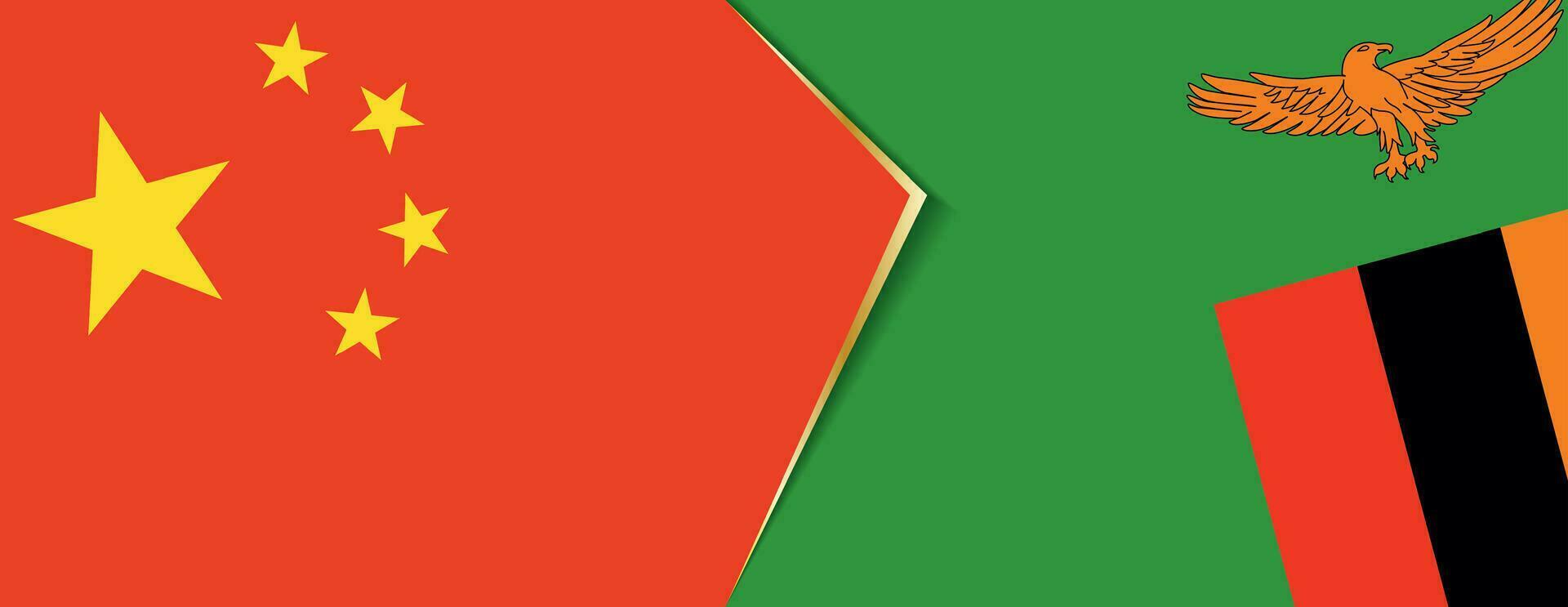 China and Zambia flags, two vector flags.