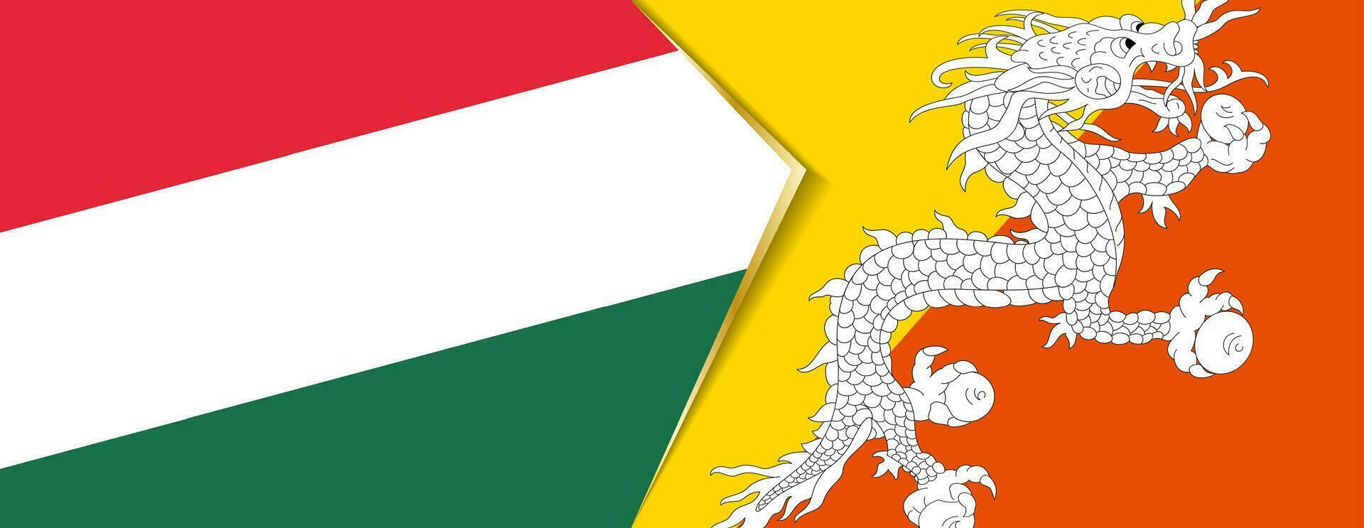 Hungary and Bhutan flags, two vector flags.