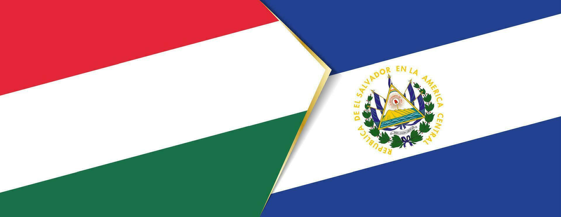 Hungary and El Salvador flags, two vector flags.