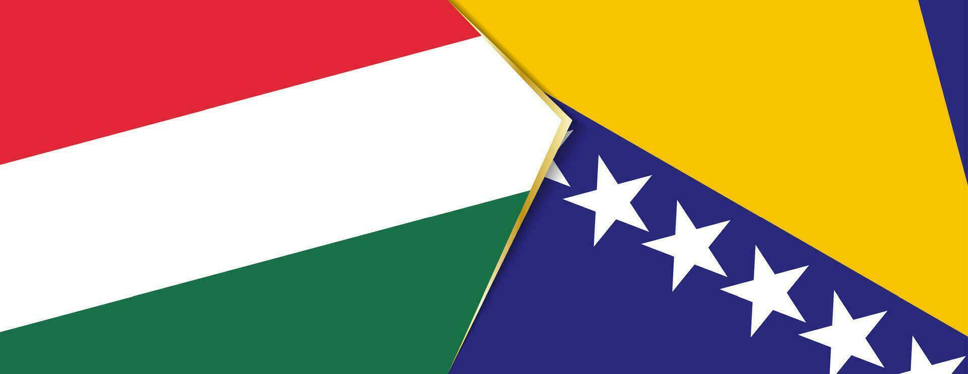 Hungary and Bosnia and Herzegovina flags, two vector flags.