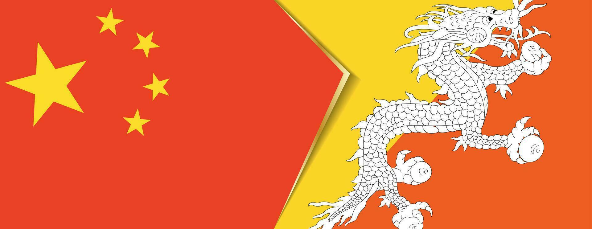 China and Bhutan flags, two vector flags.