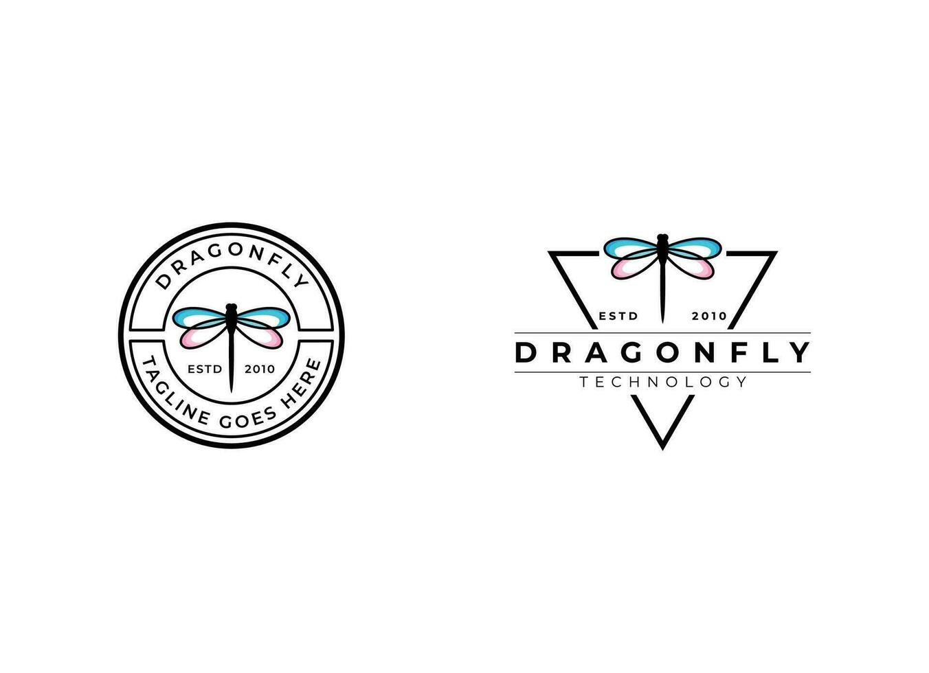 Simple and minimalist dragonfly logo design. Outline dragonfly logo vector