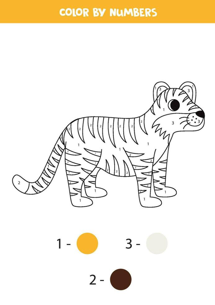 color dibujos animados Tigre por números. hoja de cálculo para niños. vector