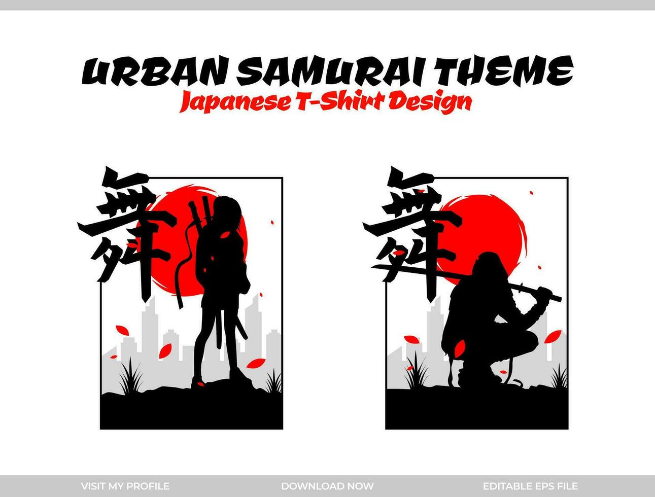 urban samurai tshirt design. Japanese theme tshirt design. silhouette japan samurai vector for design t shirt concept. silhouette samurai. Japanese t-shirt design.