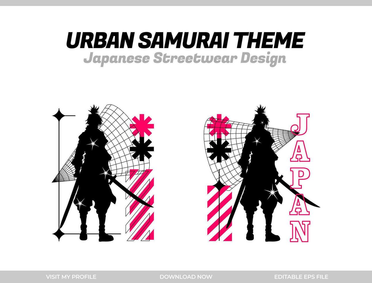 urban samurai. Samurai vector silhouette for design t-shirt concept. Japanese streetwear t-shirt design. silhouette for Japanese theme. samurai streetwear t-shirt. cyberpunk theme samurai.