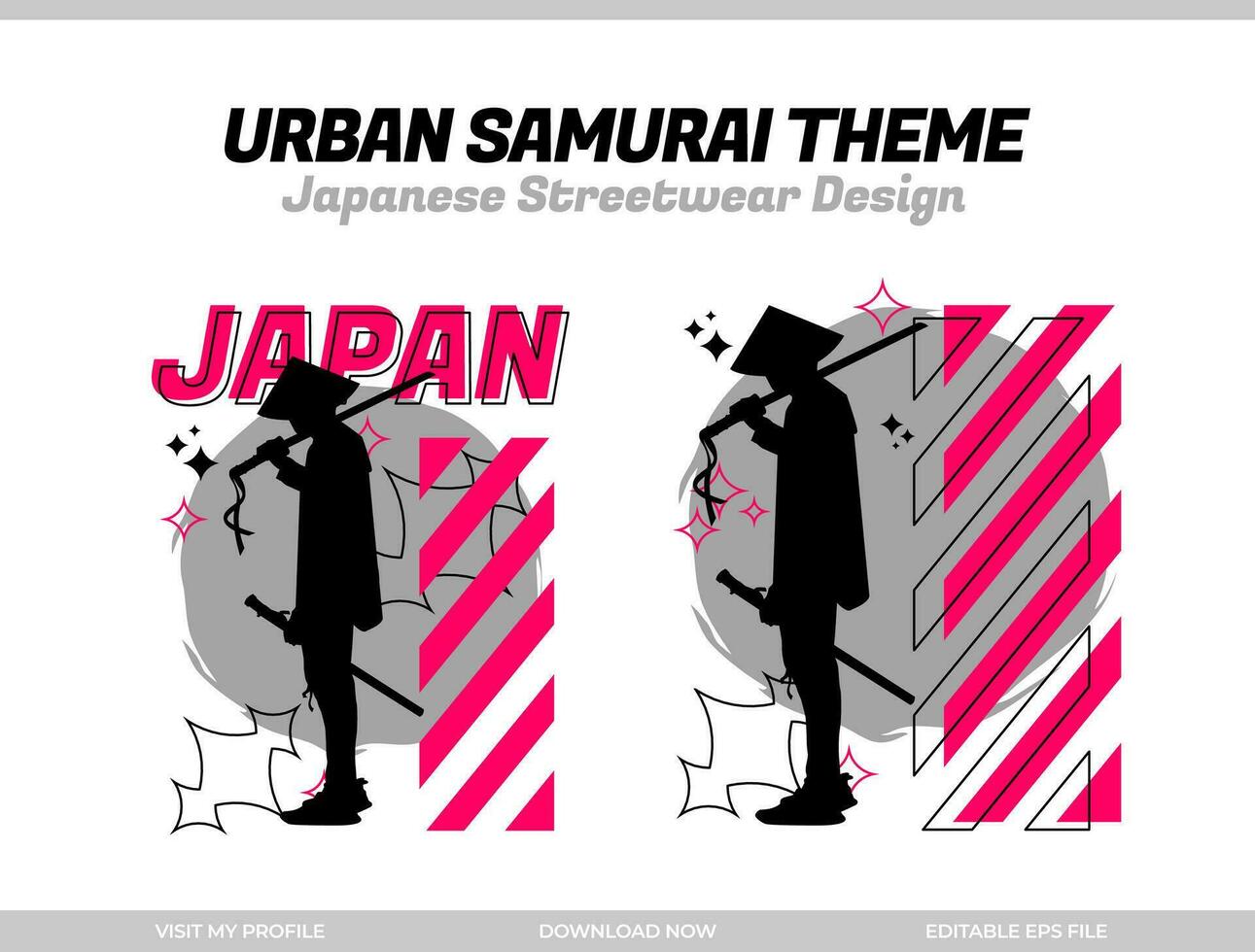 urban samurai. Samurai vector silhouette for design t-shirt concept. Japanese streetwear t-shirt design. silhouette for Japanese theme. samurai streetwear t-shirt. cyberpunk theme samurai.
