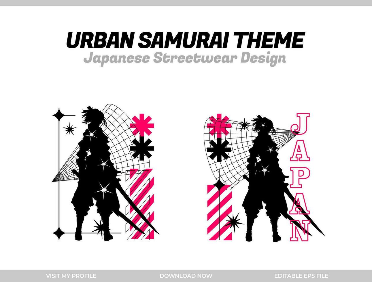urban samurai. Samurai vector silhouette for design t-shirt concept. Japanese streetwear t-shirt design. silhouette for Japanese theme. samurai streetwear t-shirt. cyberpunk theme samurai.