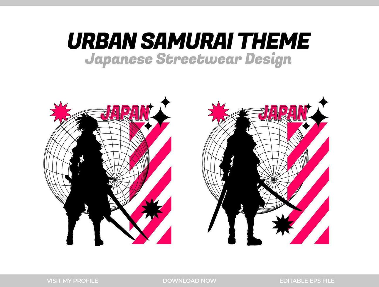 urban samurai. Samurai vector silhouette for design t-shirt concept. Japanese streetwear t-shirt design. silhouette for Japanese theme. samurai streetwear t-shirt. cyberpunk theme samurai.