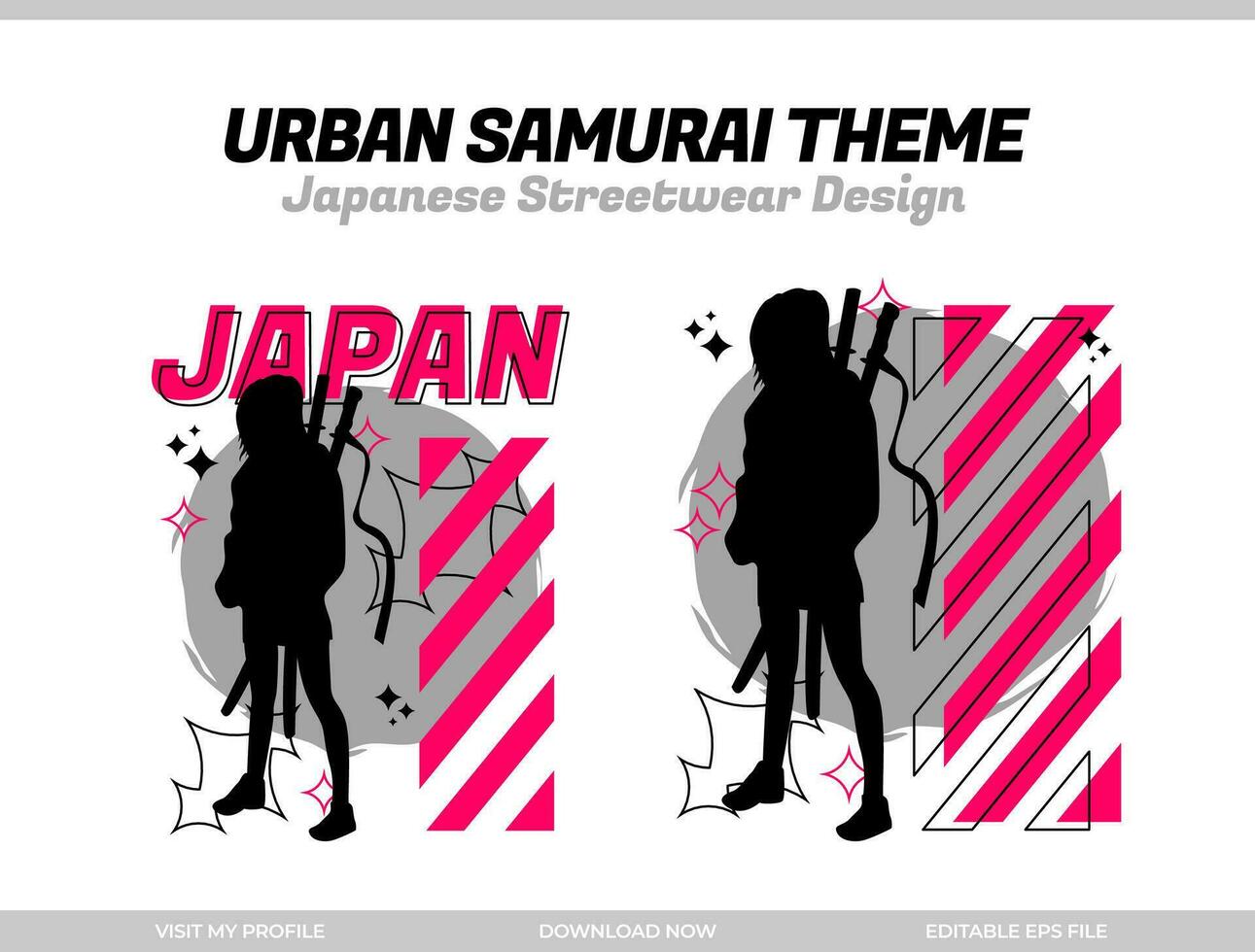 urban samurai. Samurai vector silhouette for design t-shirt concept. Japanese streetwear t-shirt design. silhouette for Japanese theme. samurai streetwear t-shirt. cyberpunk theme samurai.