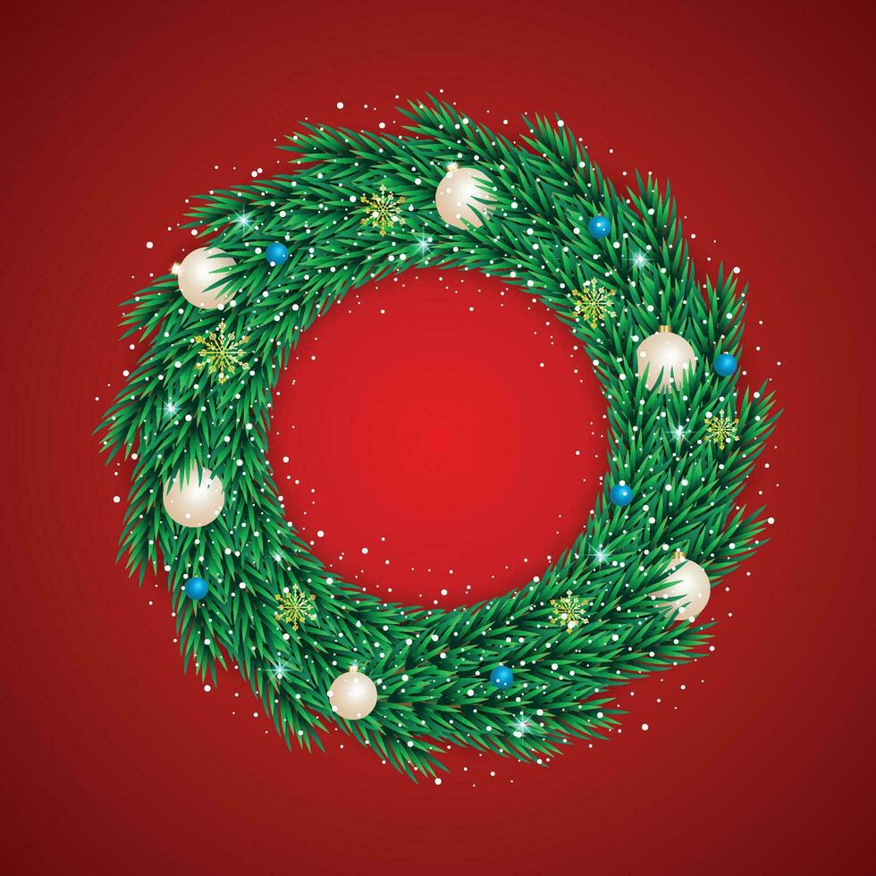 Realistic christmas wreath with golden ball with golden stars and lights vector