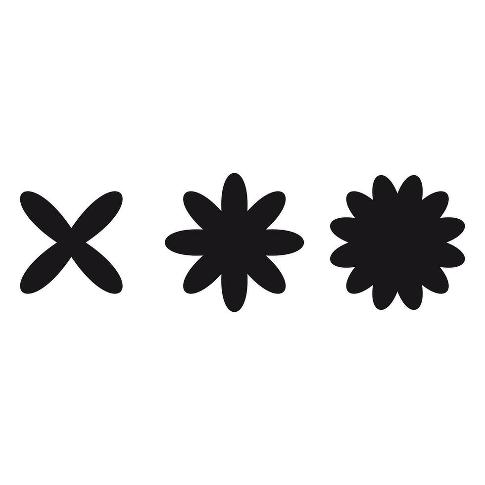 Swiss bauhaus y2k brutalist elements. Abstract geometric shapes, contemporary flower figure. Vector memphis design, primitive element set