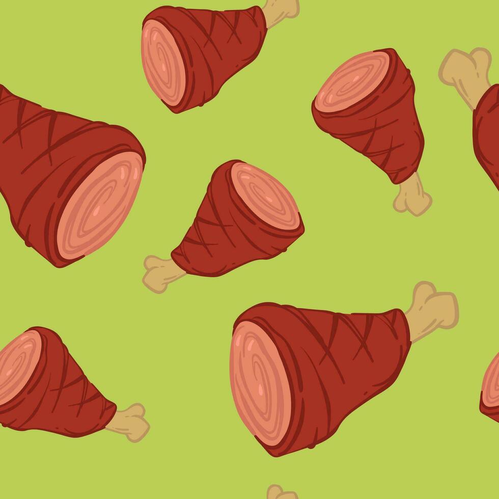 Smoked meat, pork or turkey seamless patterns vector