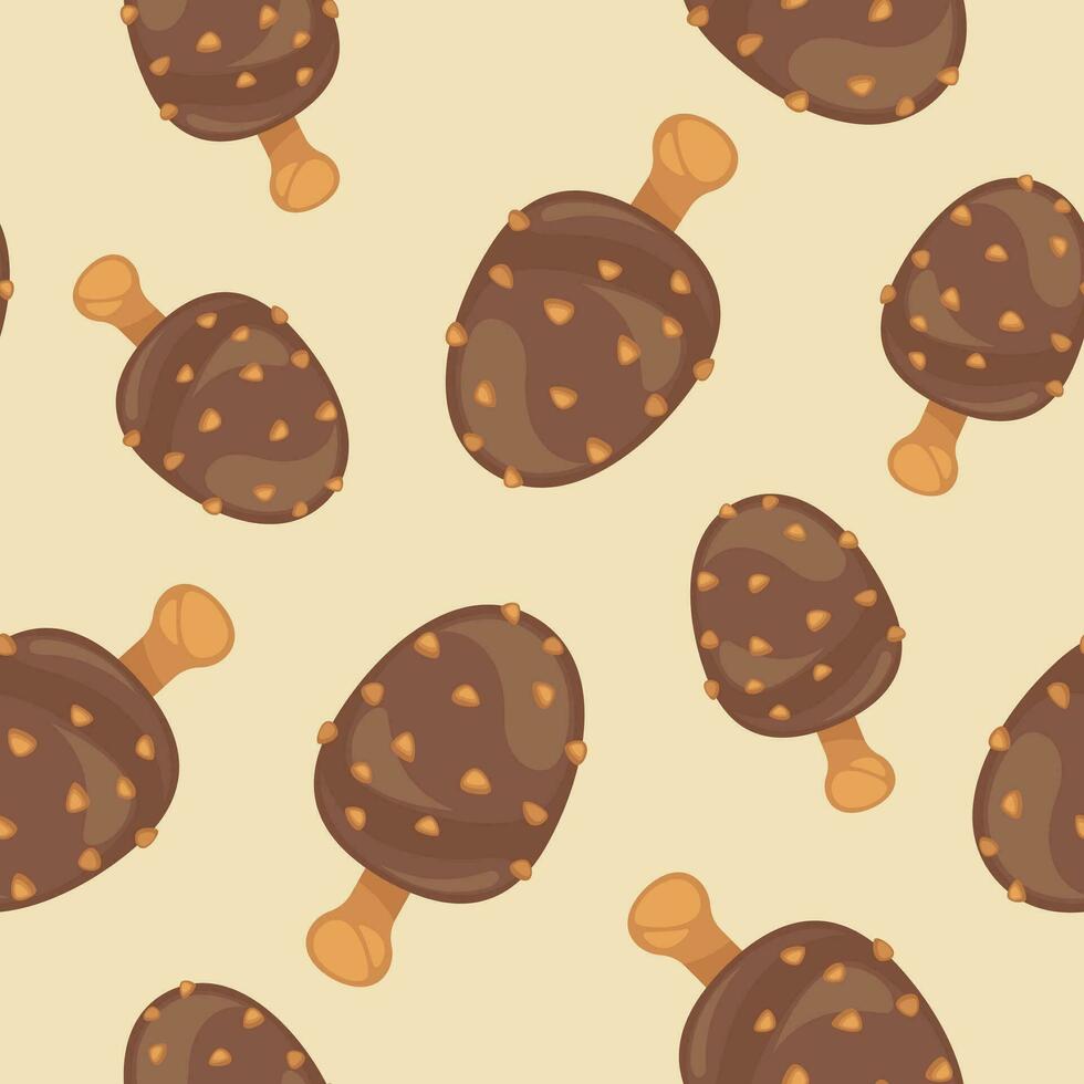 Ice cream glazed with chocolate and nut pieces vector