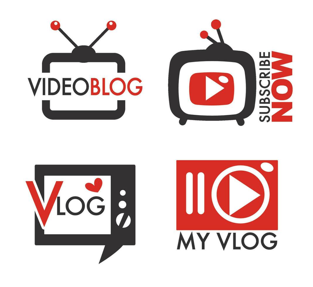 Video blog subscribe now, my vlog buttons or icons vector