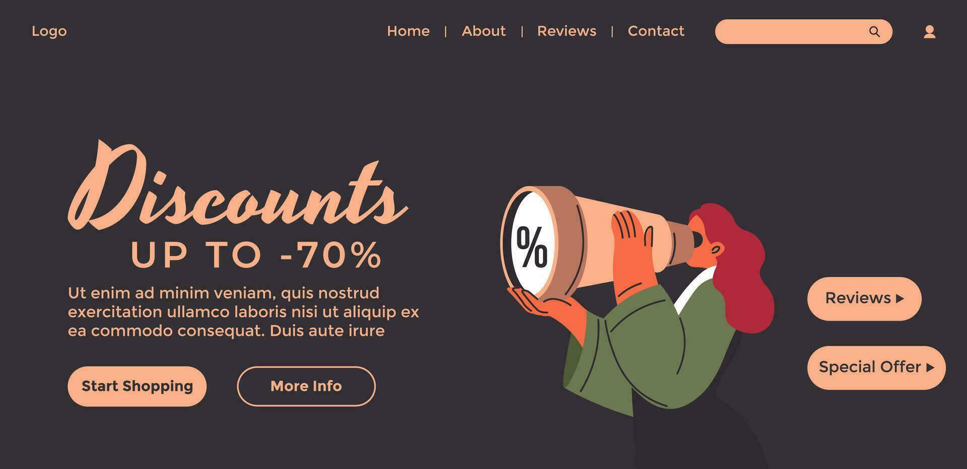 Customer discount offers, shopping website, page vector