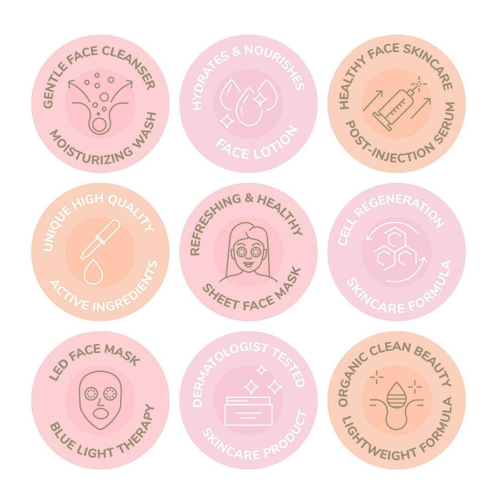 Round sticker set for cormetic skincare package vector