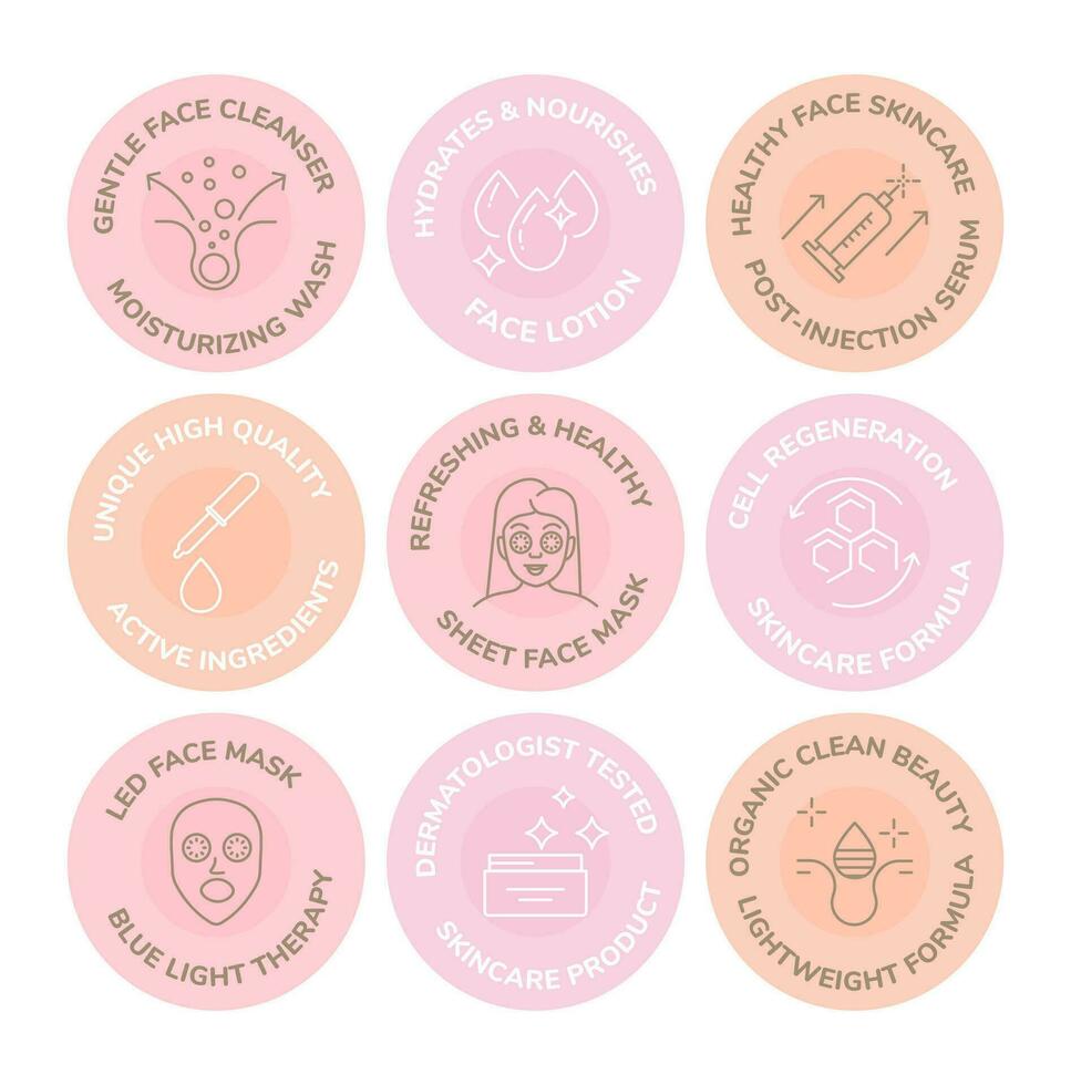 Round sticker set for cormetic skincare package vector