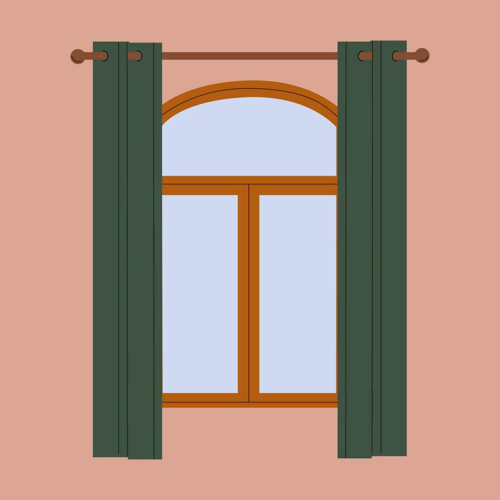 ventana y cortinas en el habitación. casa ventana. vector plano ilustración