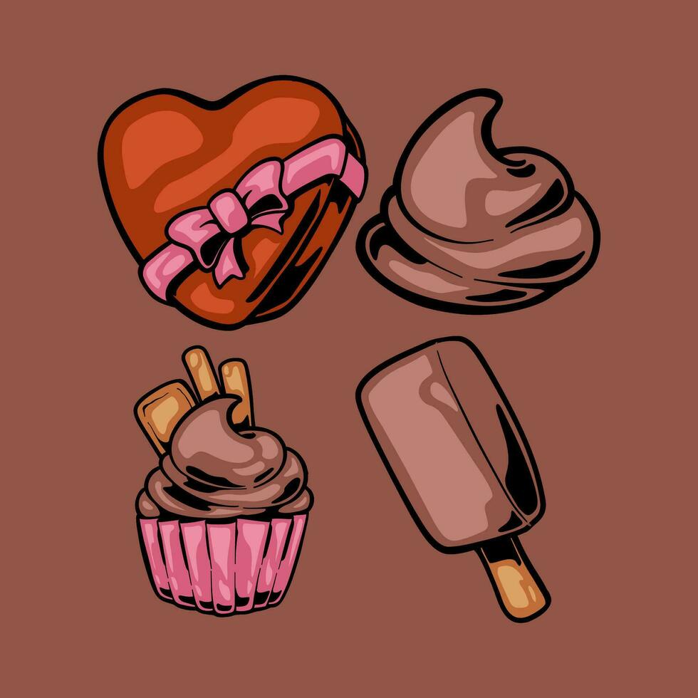 Retro dessert character. Cute cartoon mascot sweets, smile walking sweet food vector